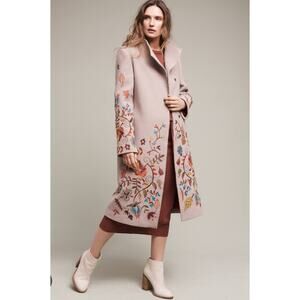 Ivko women’s Boil wool Beige Vibrant Embroidered Floral Coat Size 42 Bohemiam